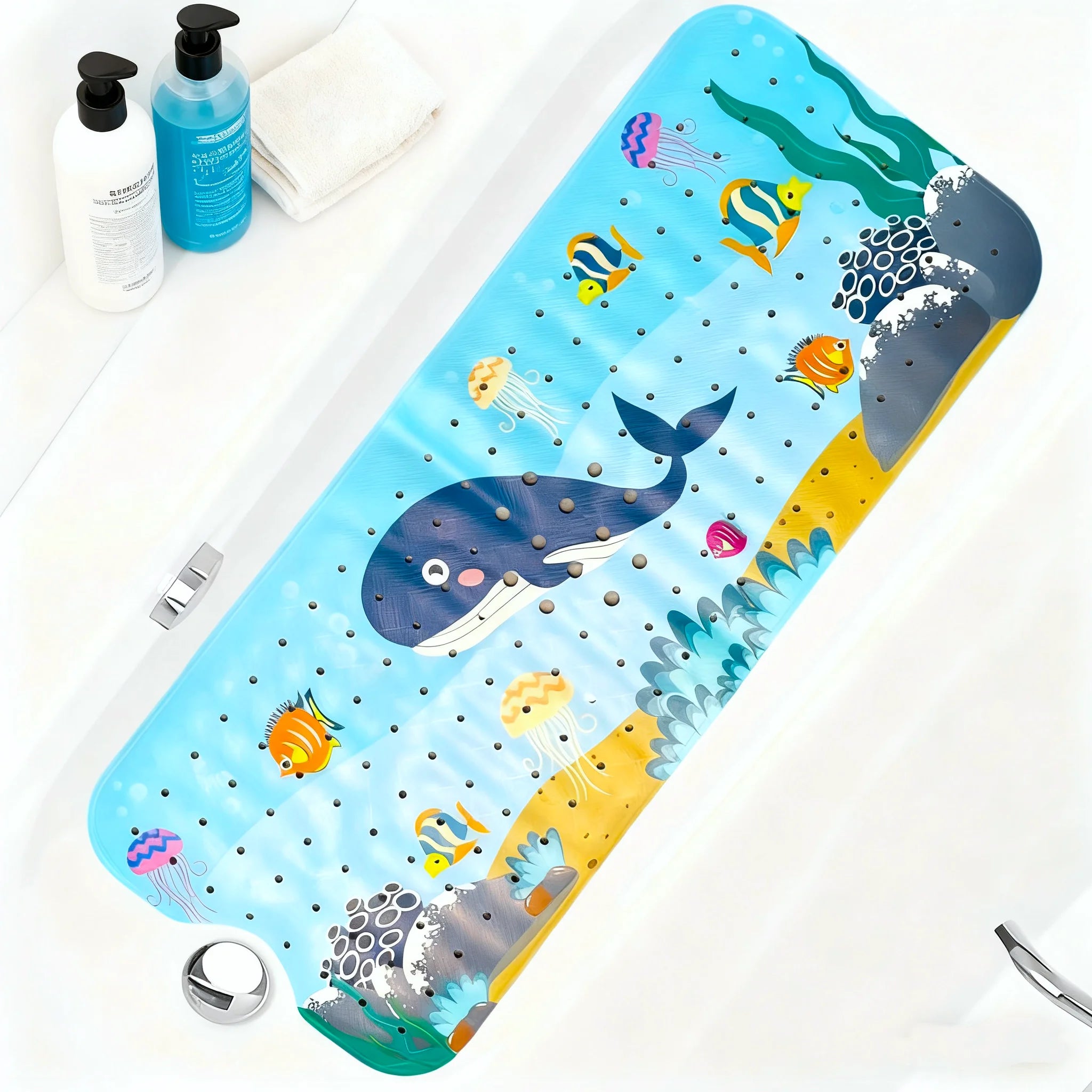 Cartoon Extra Long Bathtub Mat - Non-Slip Shower Mat 40x100cm with Suction Cups & Drain Holes