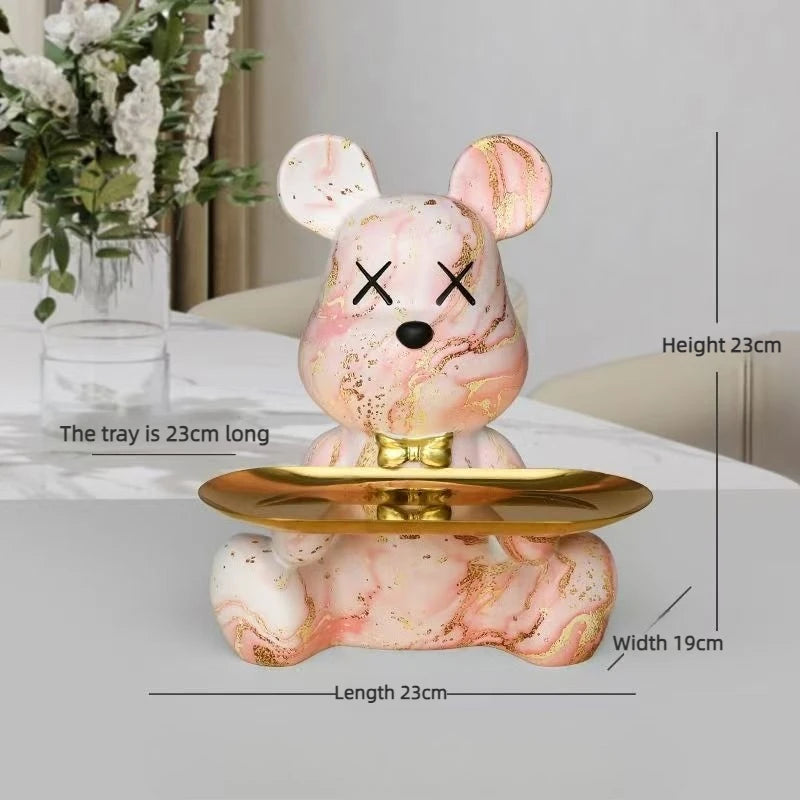 Trendy Graffiti Bear Storage Statue - Cute Desk Organizer for Home & Office