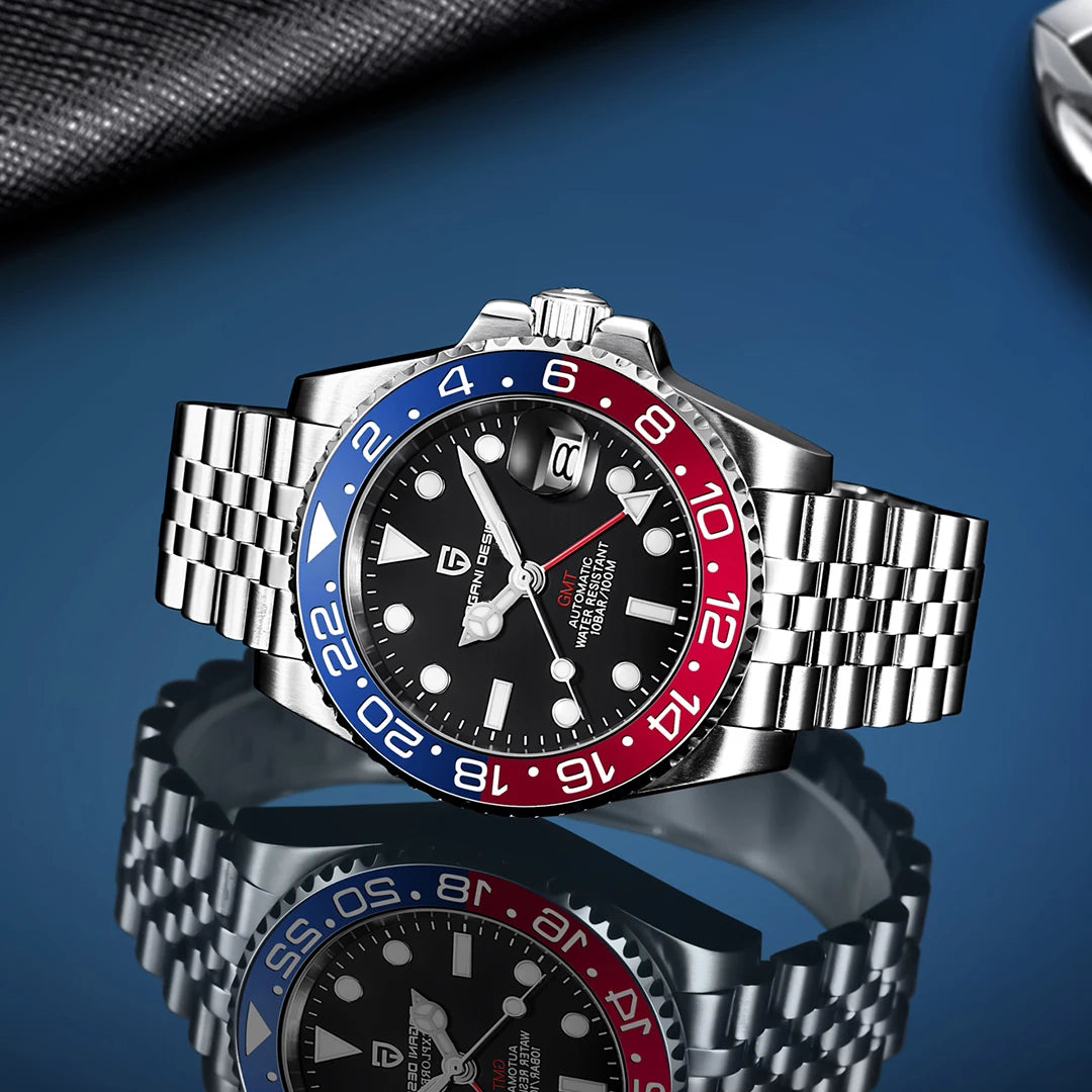 PAGANI DESIGN PD-1662 Luxury GMT Mechanical Watch - Sapphire, Steel, 100M Waterproof