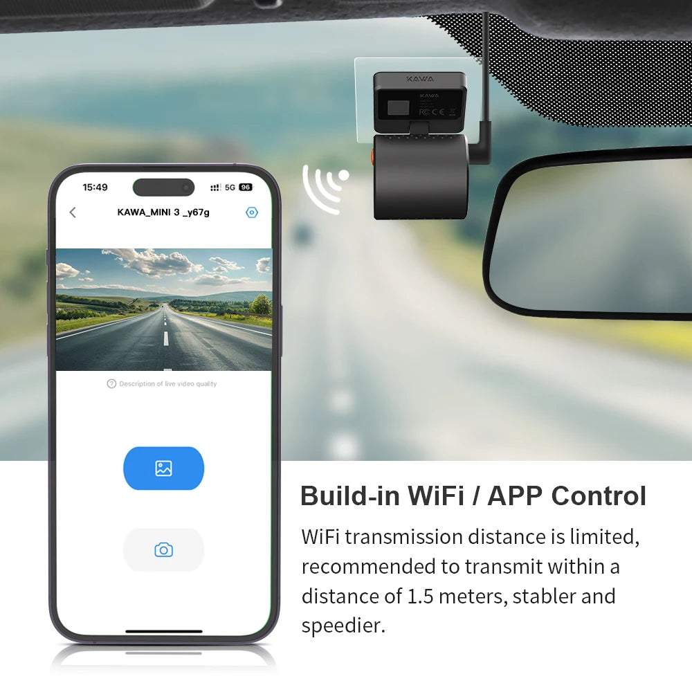 KAWA Dash Cam MINI 3 - 2K Dash Camera with Voice Control, Night Vision & WiFi APP