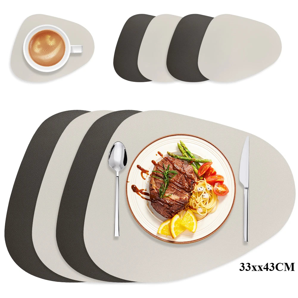 Modern Irregular PU Leather Placemats - Waterproof & Reversible Dining Table Mats