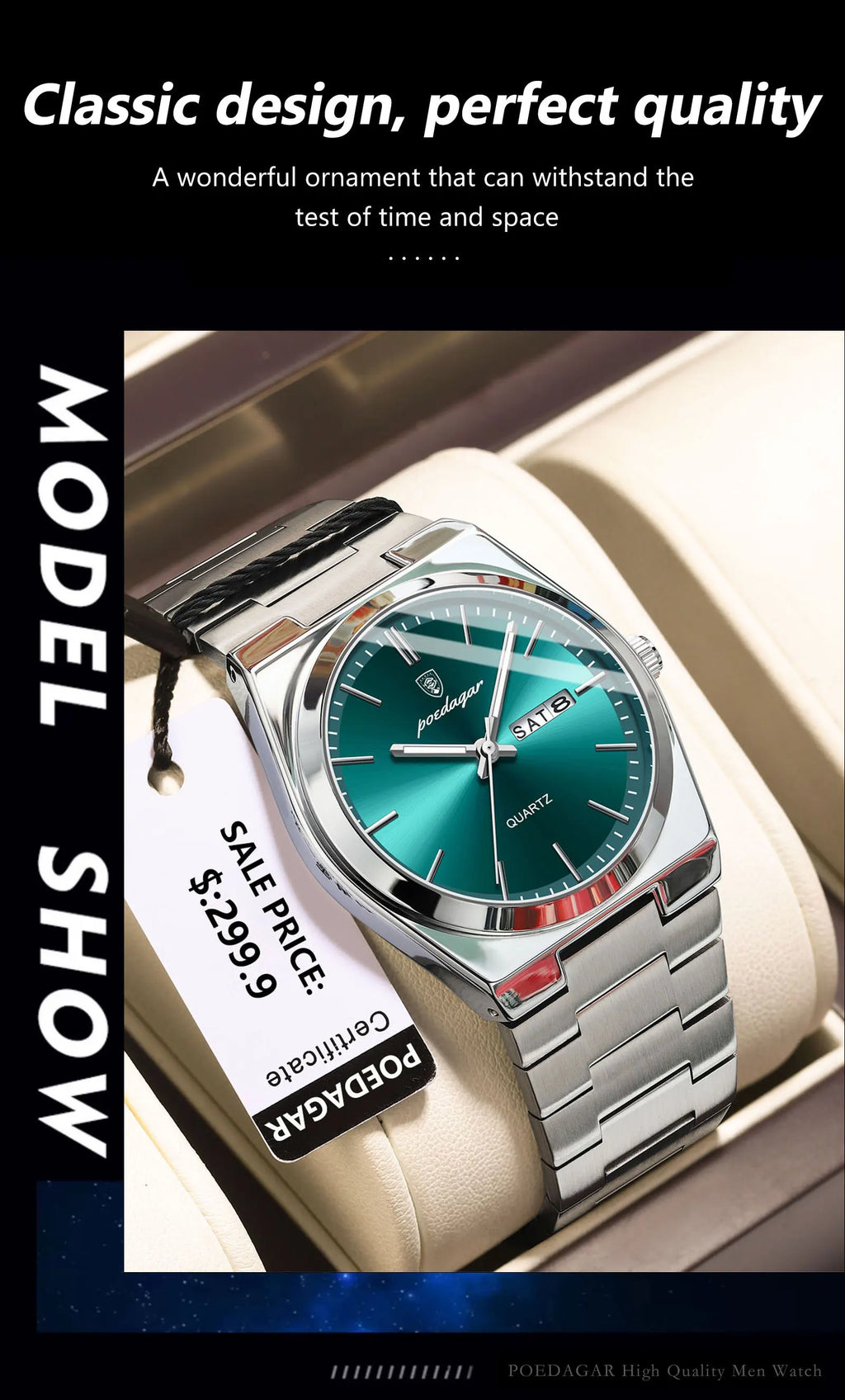 POEDAGAR Luxury Men's Quartz Watch - Waterproof, Luminous, Date & Week