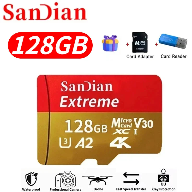 Original Micro TF Card V30 Class10 - 128GB, 256GB, 512GB Flash Memory for Surveillance, PC & Mac
