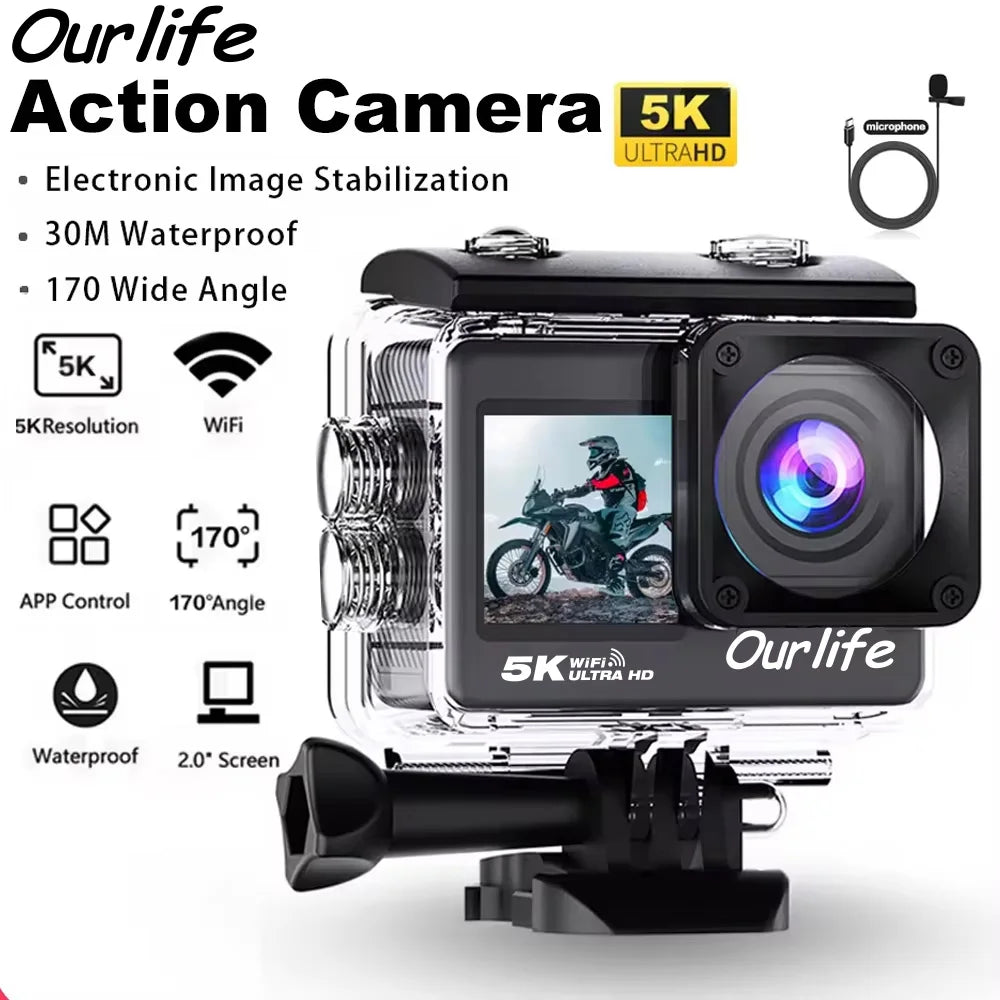 Ourlife 5K Action Camera 4K60FPS | Touch Screen, 30M Waterproof