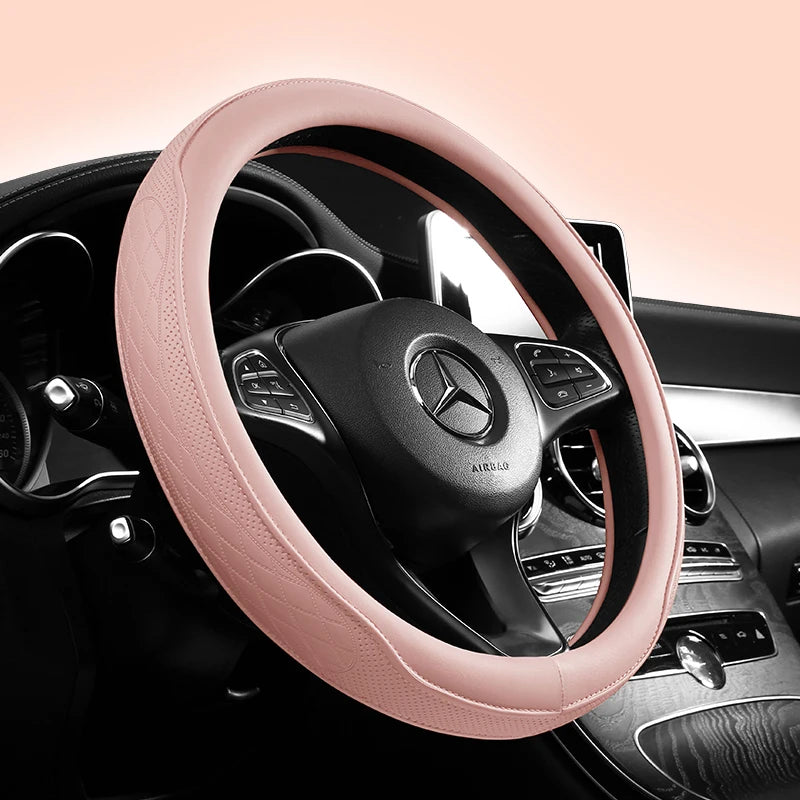 Vabena Napa Leather Perforated Patchwork Steering Wheel Cover Universal 15-inch