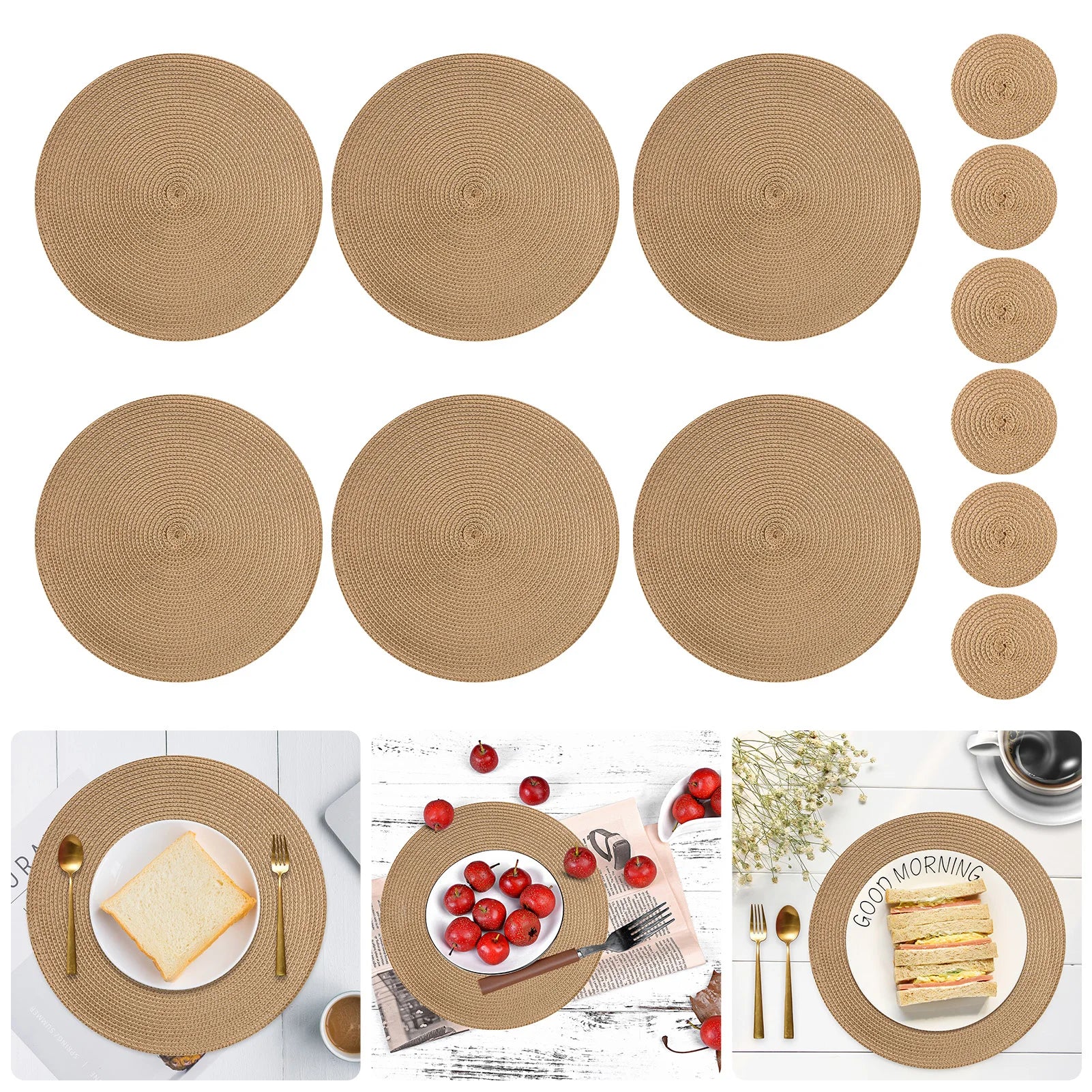 Premium Round Braided Placemats - Set of 6 | Dining Table Decor
