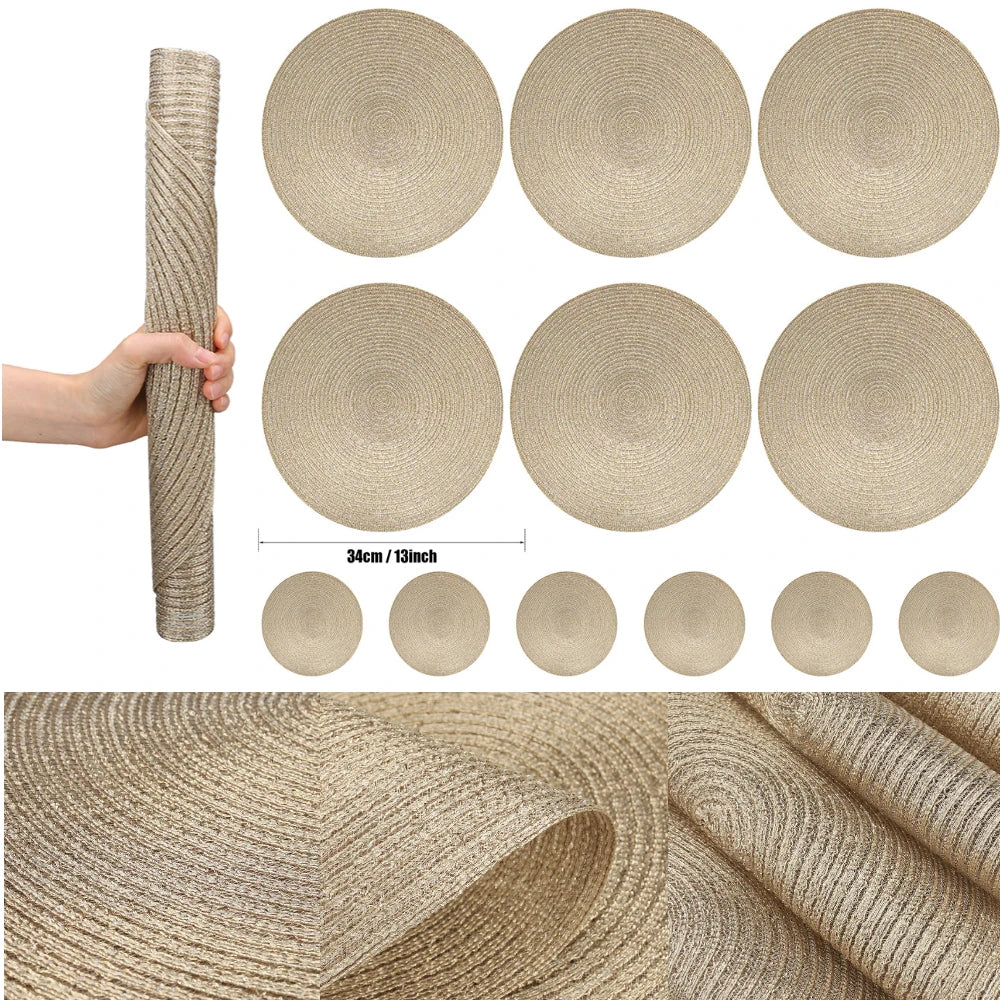 Elegant Round Braided Placemats - Set of 6 Table Mats & Coasters