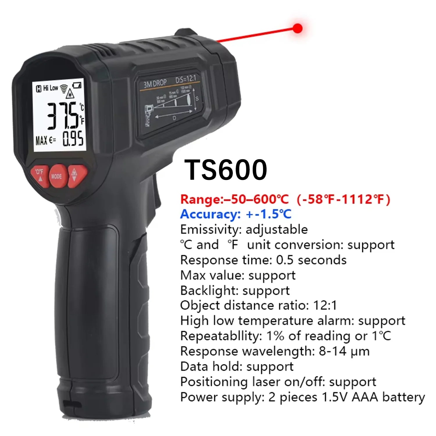 Mestek -50 to 800°C Digital IR Thermometer, Pyrometer & Hygrometer