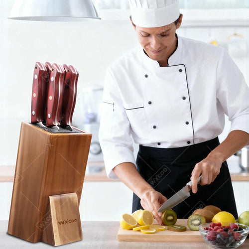 Acacia Wood Universal Knife Block - Space-Saving & Stylish Kitchen Organizer