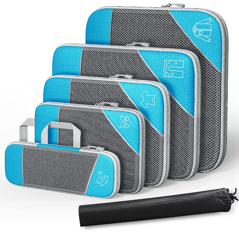 6PCS Travel Compression Packing Cube Set with Shoe Bag | Luggage Organizer