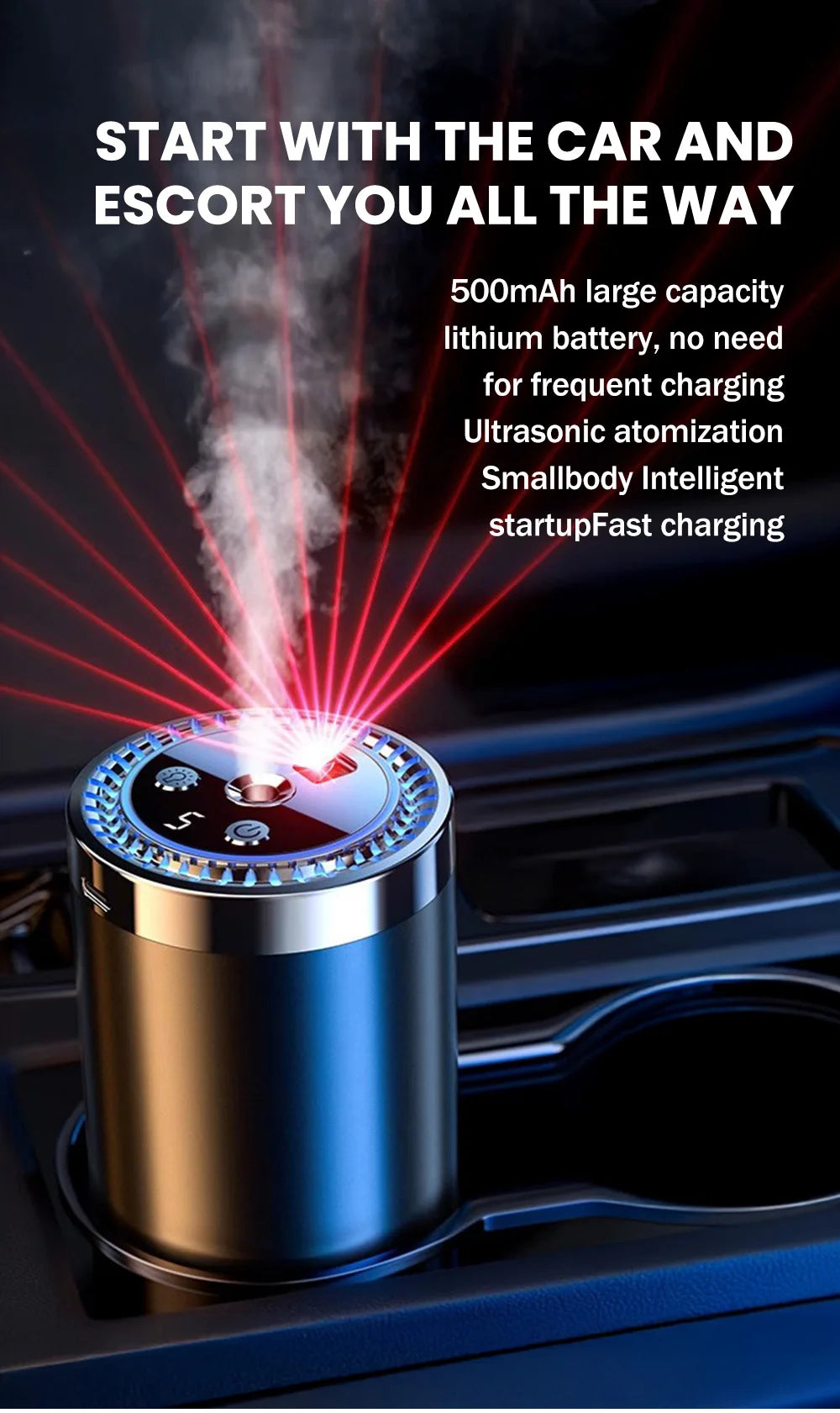 Vabena Rechargeable Car Aroma Diffuser - Colorful, Wireless & Portable