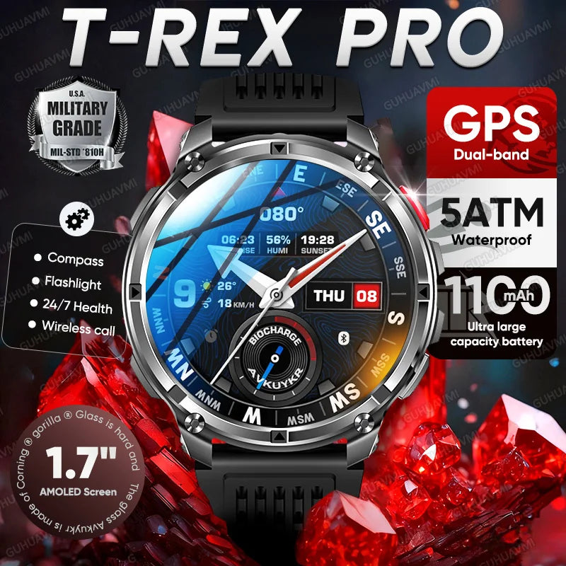 T-Rex3 Pro Smartwatch | 1100mAh Battery, GPS, 5ATM Waterproof, Military-Grade