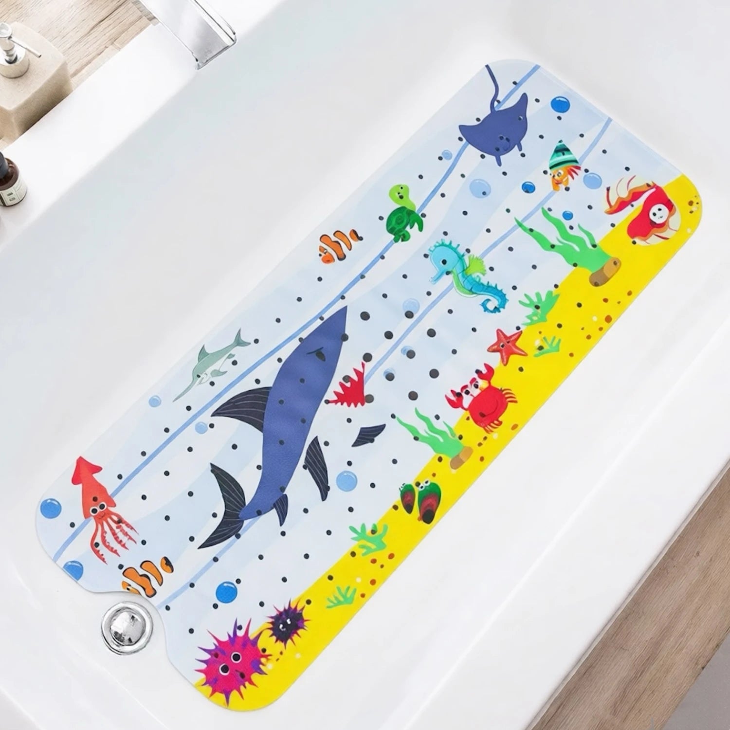 Cartoon Extra Long Bathtub Mat - Non-Slip Shower Mat 40x100cm with Suction Cups & Drain Holes
