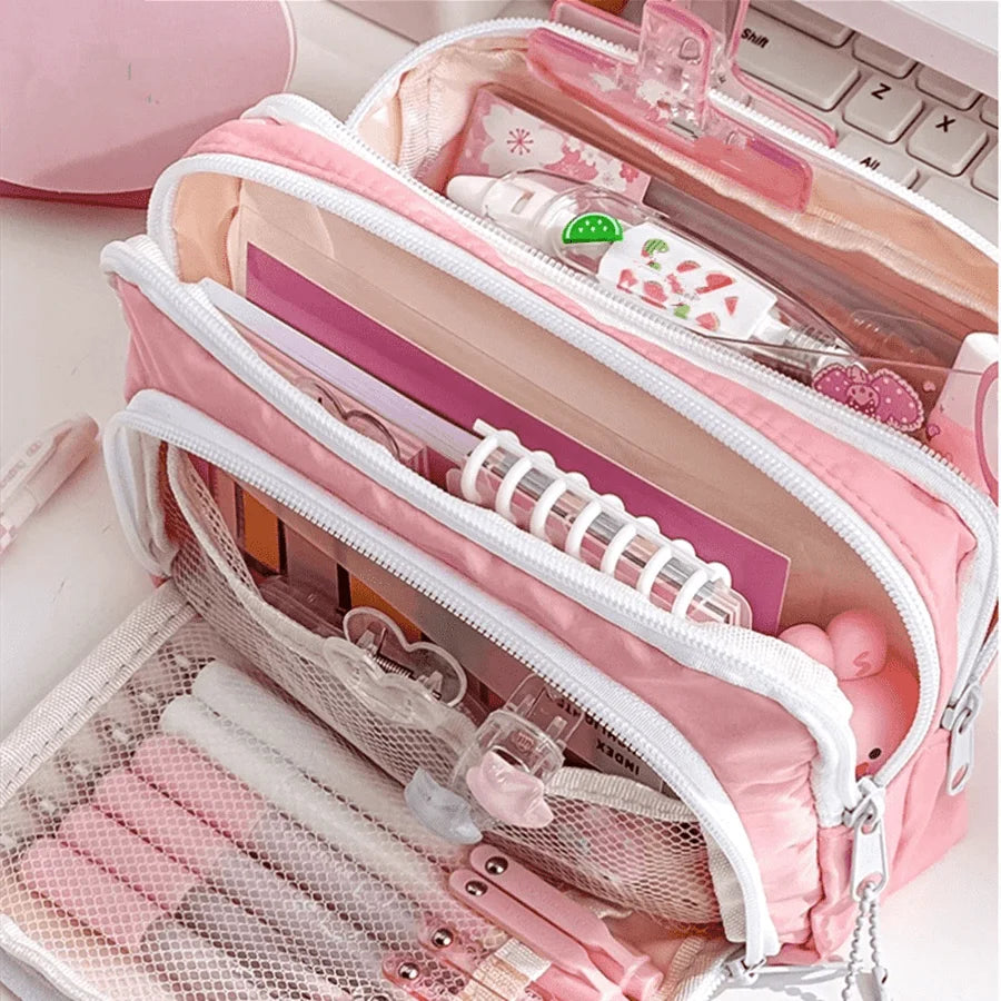 Cute Multi-Layer Pencil Case Pouch - Large Capacity Stationery Bag