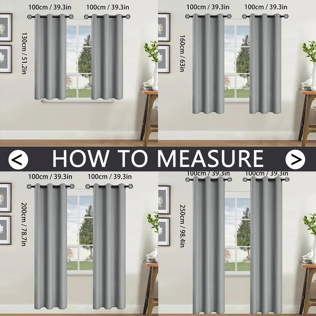 Modern 100% Blackout Curtains - 2 Pcs Set for Bedroom, Living Room & Kitchen