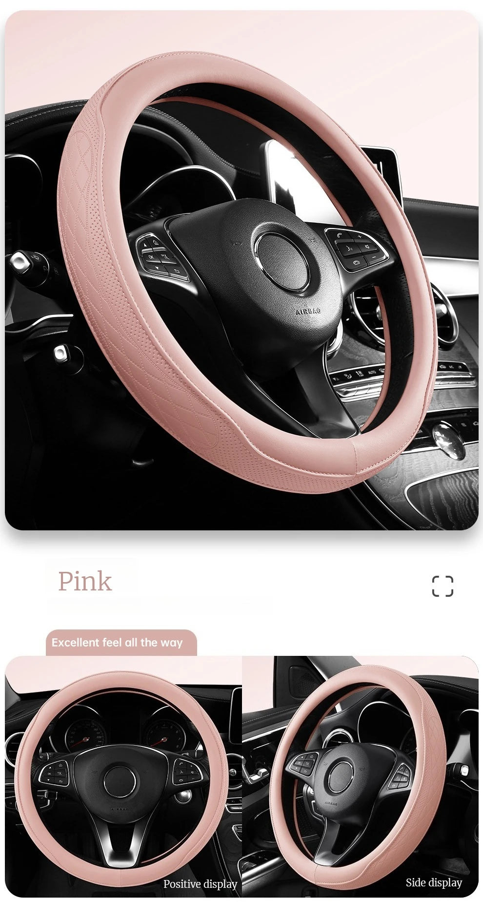 Embossed PU Leather Patchwork Steering Wheel Cover - Non-Slip & Breathable (15 inch/38cm)