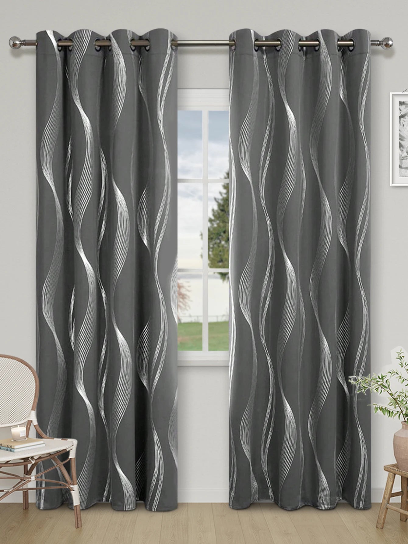 High Precision Silver Embossed Wave Blackout Curtain - Light & Heat Control