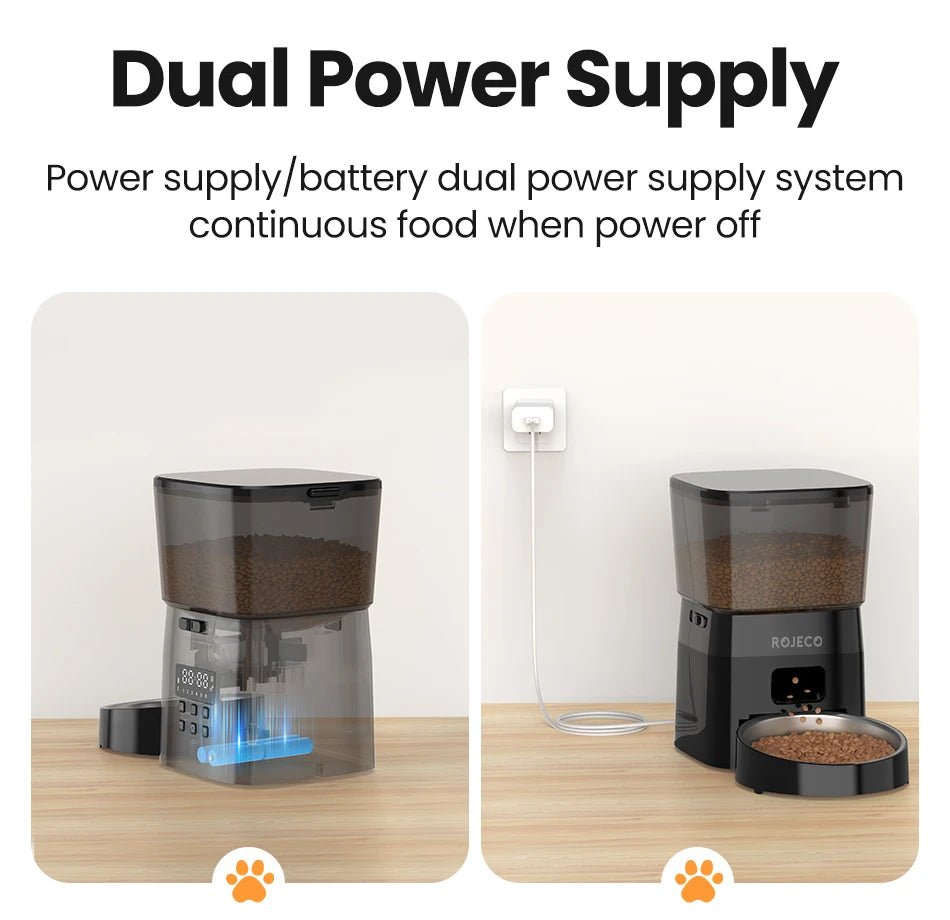 ROJECO Automatic Pet Feeder - Button Version Auto Cat & Dog Food Dispenser