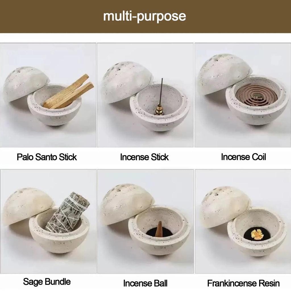 Travertine Marble Incense Burner | Spherical Aromatherapy Zen Decor