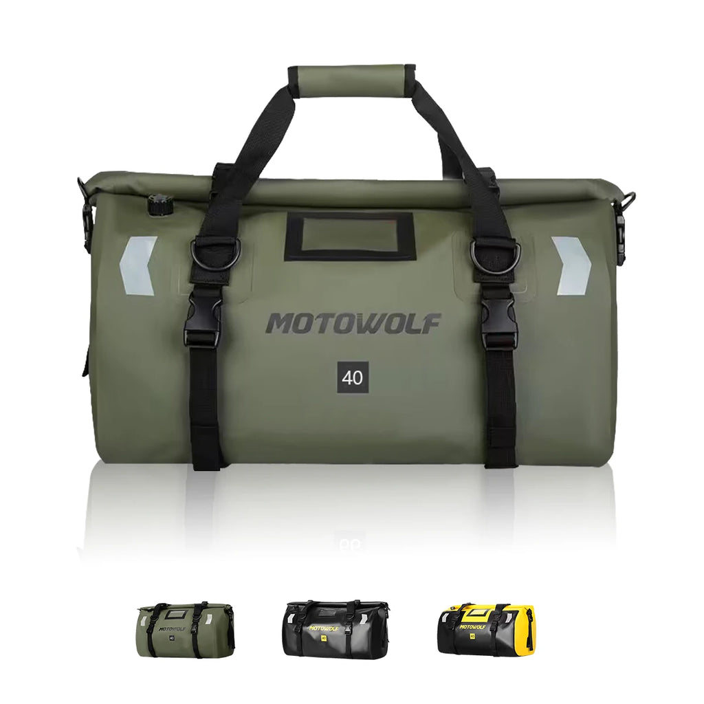 Waterproof Motorcycle Tail Bag | Dry Roll Luggage | 20L, 40L, 66L