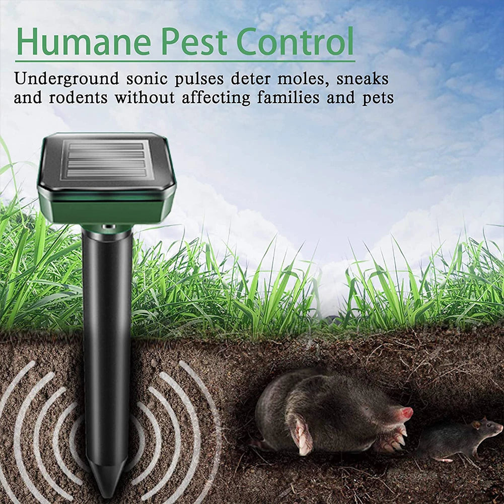 Solar Ultrasonic Pest Repeller - Outdoor Lawn Mouse, Snake & Insect Defense