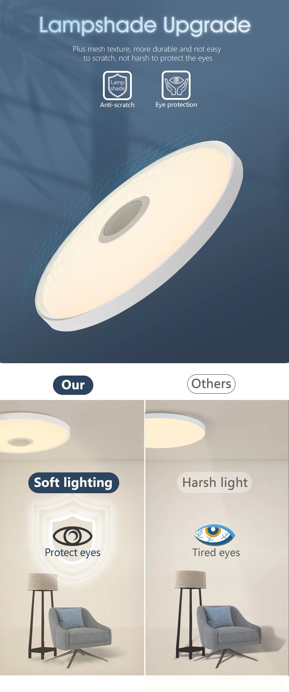 LED Smart RGB Ceiling Lamp with Speaker - App Control & Dimmable