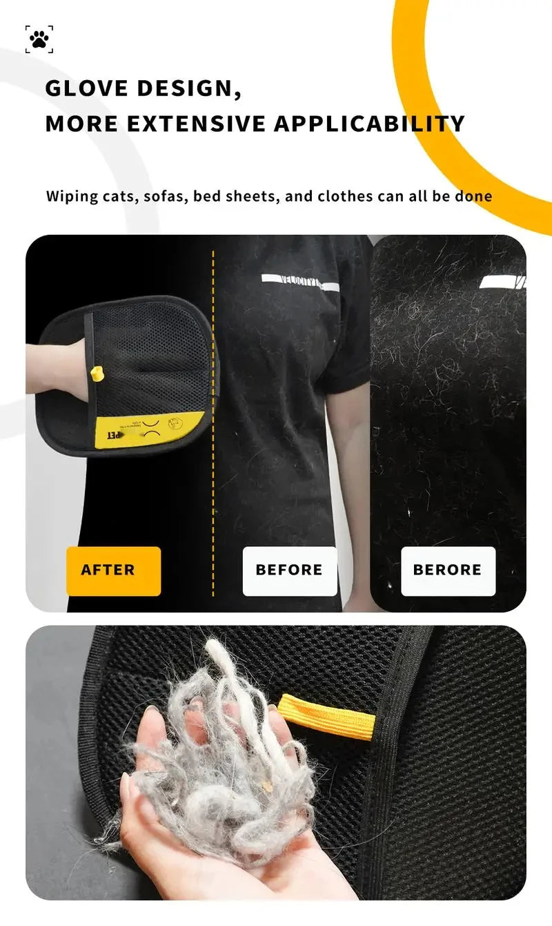 Pet Hair Removal Glove | Two-Way Electrostatic Brush for Cats, Dogs, Furniture & Clothes