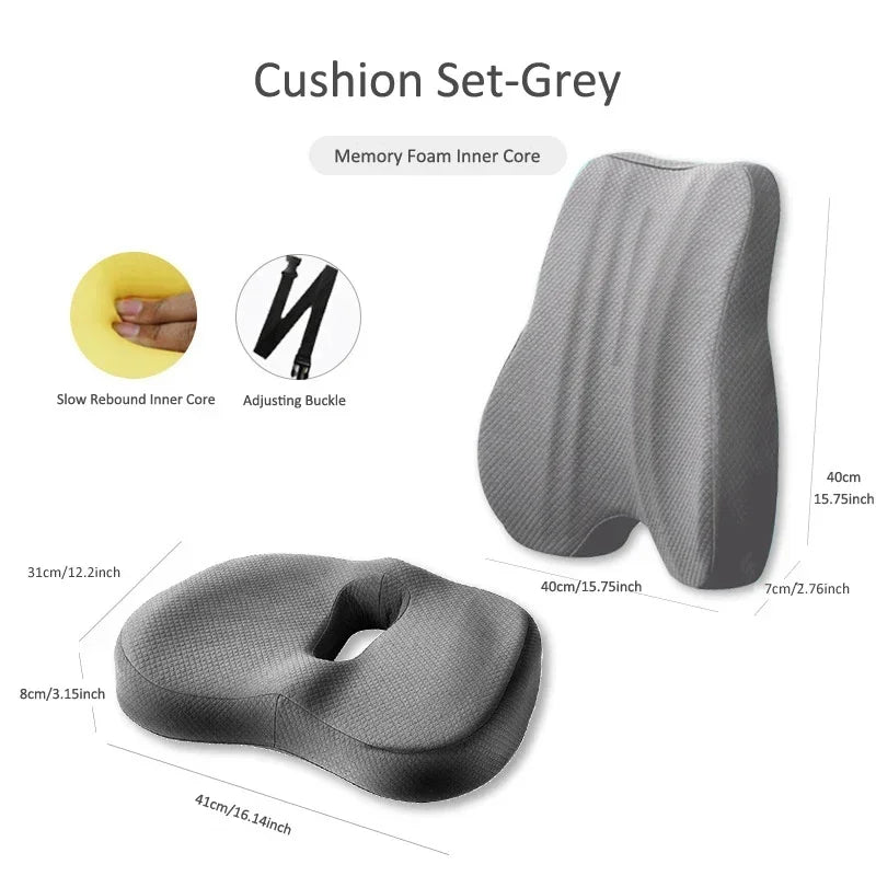Orthopedic Memory Foam Seat Cushion Set for Coccyx, Lumbar & Back Support