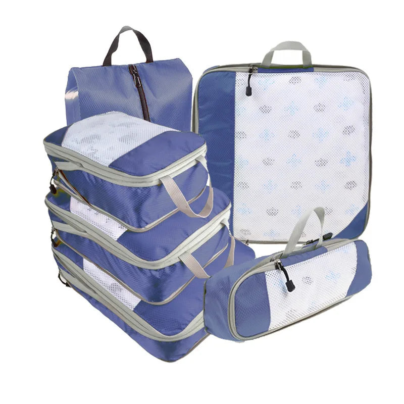 6PCS Travel Compression Packing Cube Set with Shoe Bag | Luggage Organizer