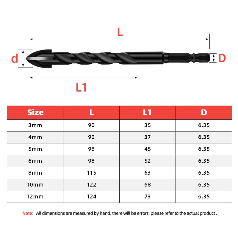TOOLEYE Multifunction Cross Hex Drill Bit Set - Concrete, Tile, Glass, Metal
