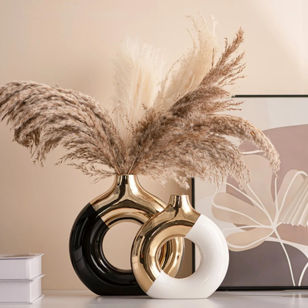 Light Luxury Gold Ceramic Vase | Modern Home Decor & Wedding Gift