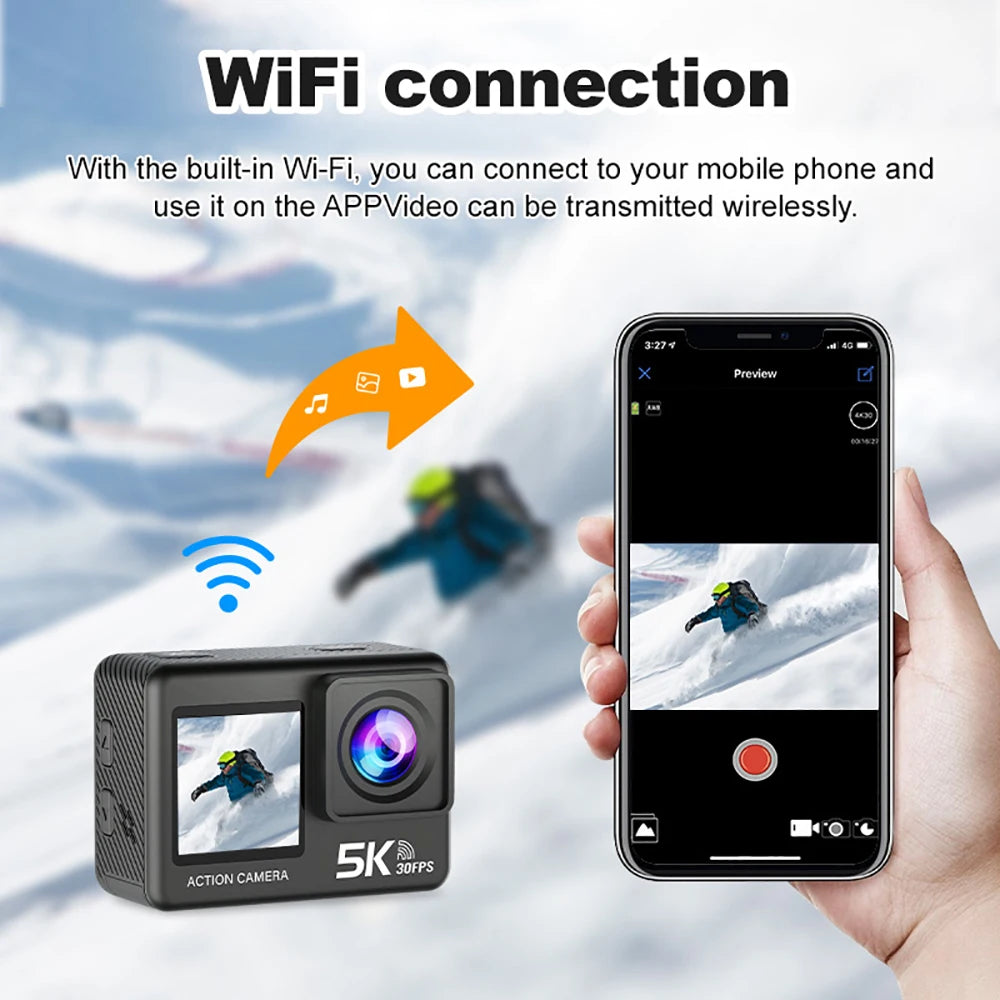 Sony IMX576 5K 4K 60FPS Waterproof 48MP Wi-Fi Action Camera for Adventure