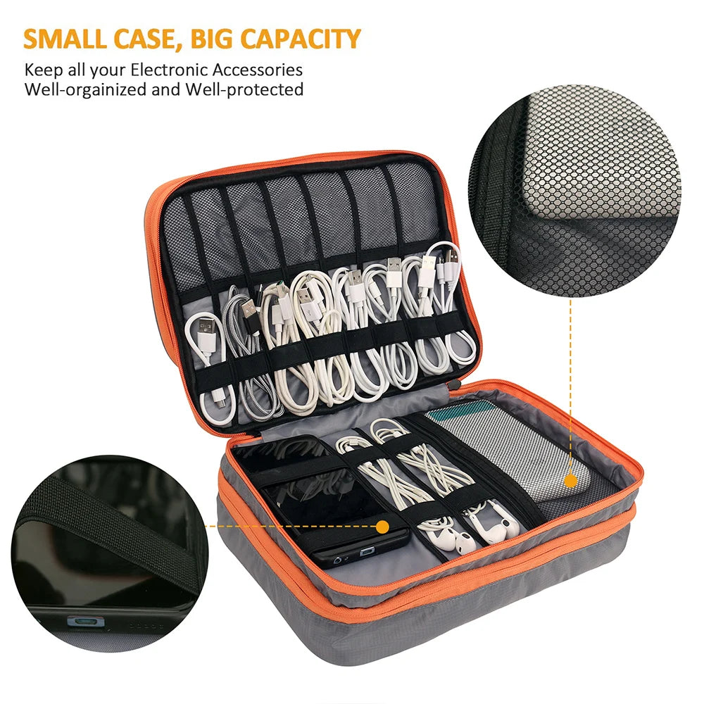 Travel Electronics Organizer Bag | Multi-Layer Cable & Charger Case for iPad