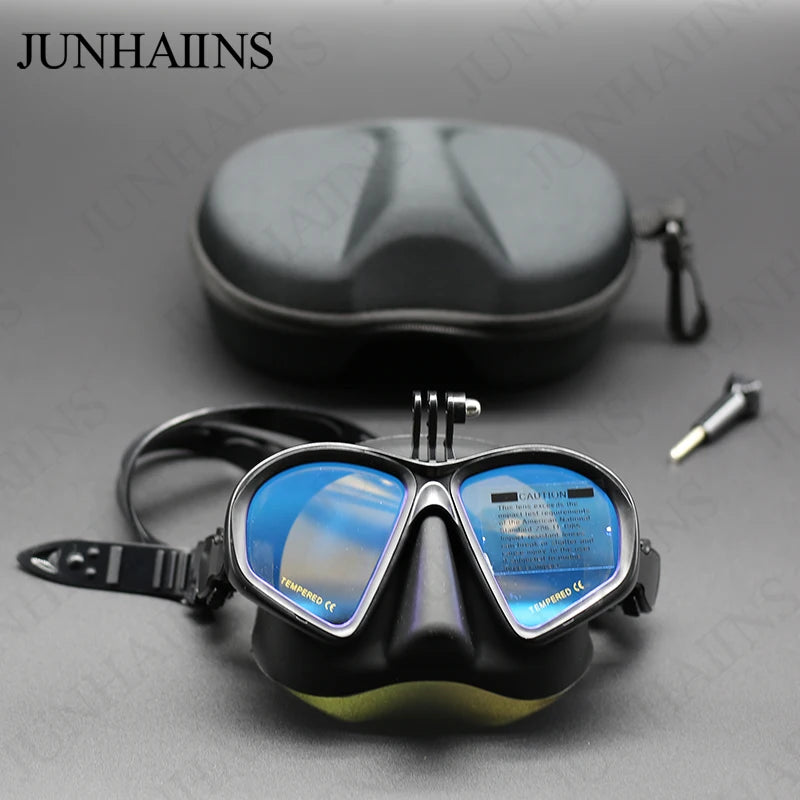 Low Volume Freedive Mask & Snorkel Set with Camera Mount - Tempered Glass Black