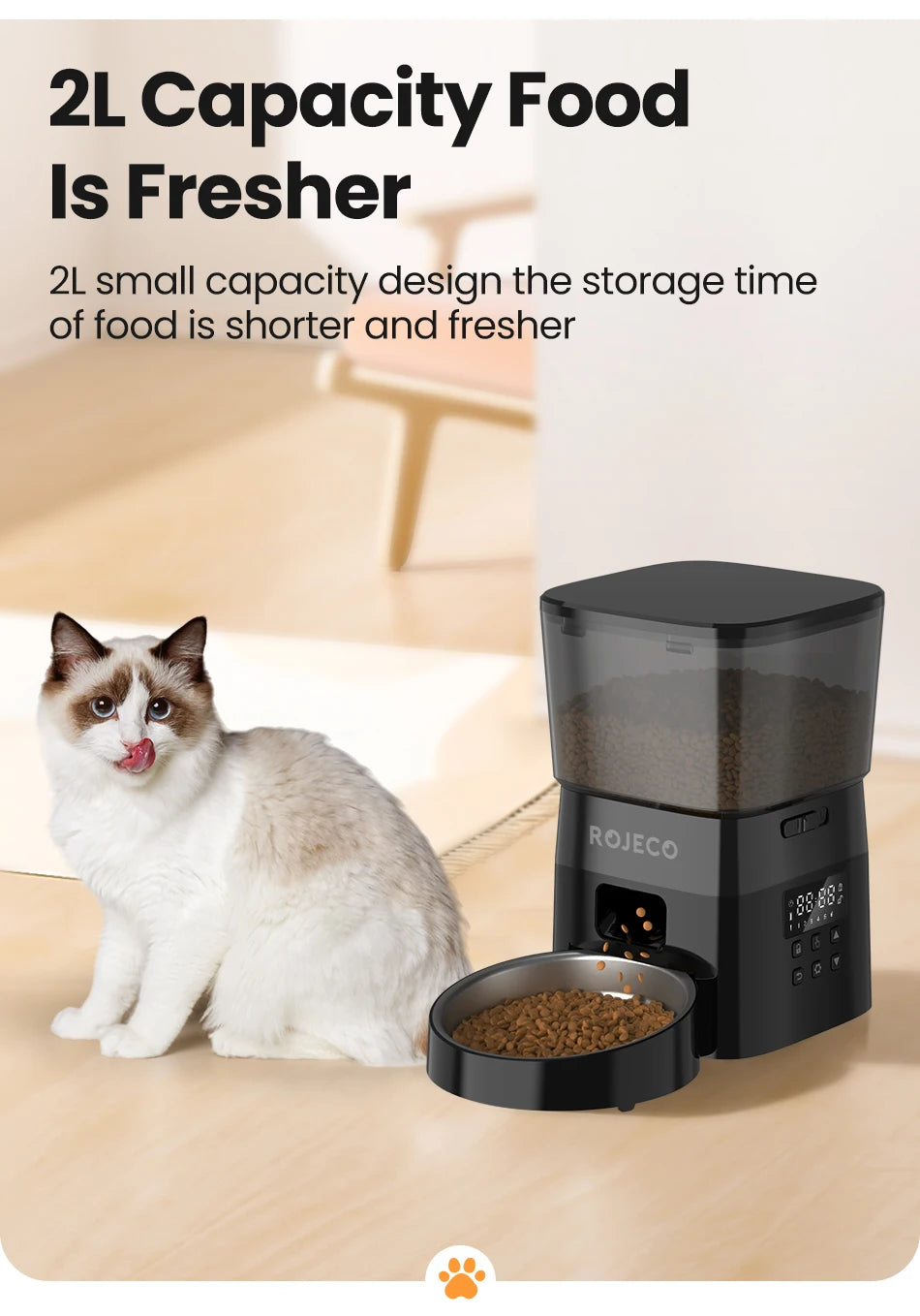 ROJECO Automatic Pet Feeder - Button Version Auto Cat & Dog Food Dispenser