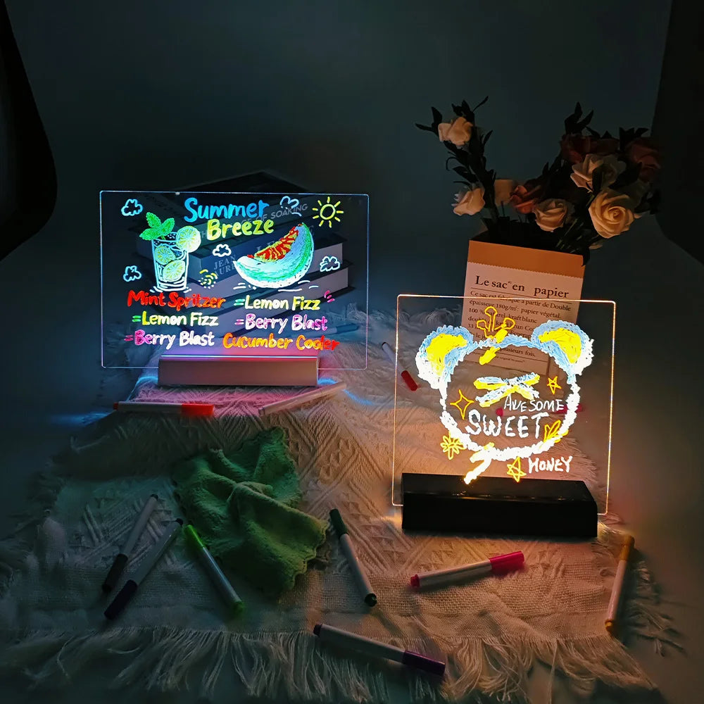 LED Note Board & Night Light | RGB Erasable Drawing Board for Kids