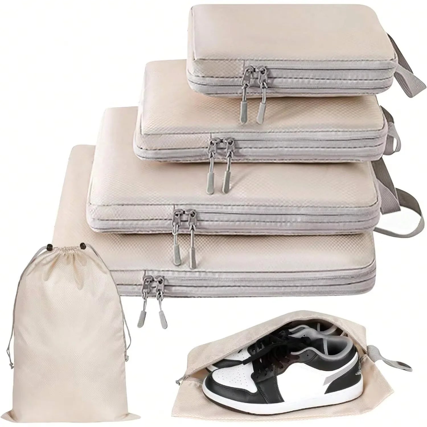 Compressible Travel Packing Cubes Set - Waterproof Luggage Organizers