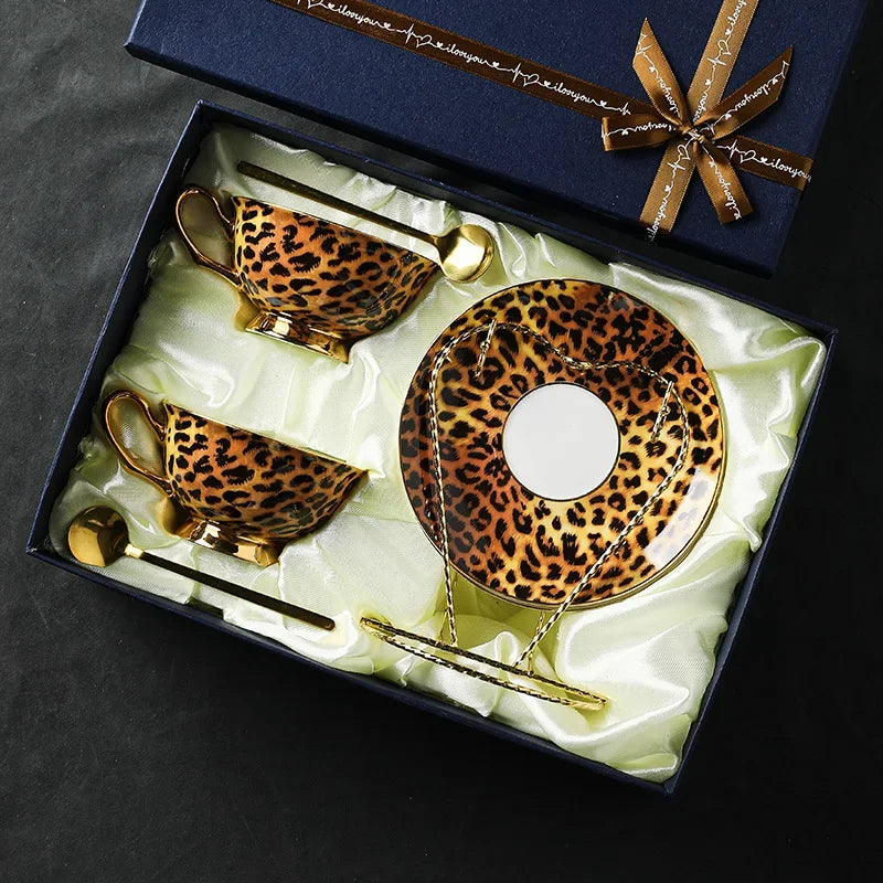 Retro Leopard Bone China Coffee & Tea Set | Luxury Tableware