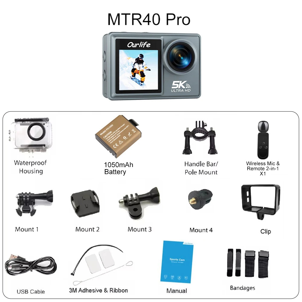 Ourlife MTR40 5K Action Camera with 2" IPS Touch Screen | Capture Adventures