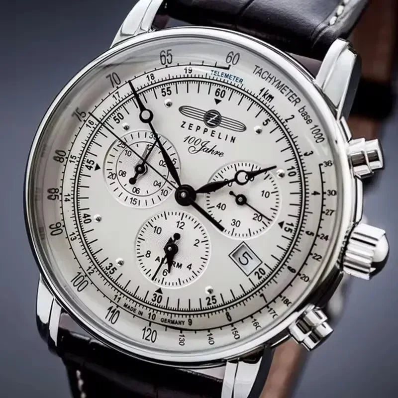 Zeppelin Airship Automatic Date Watch - Men's Luxury Leather Waterproof