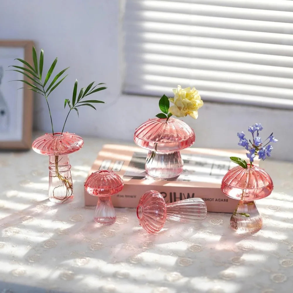 Mushroom Glass Vase Set | Hydroponic Home Decor | Unique Plant Vases