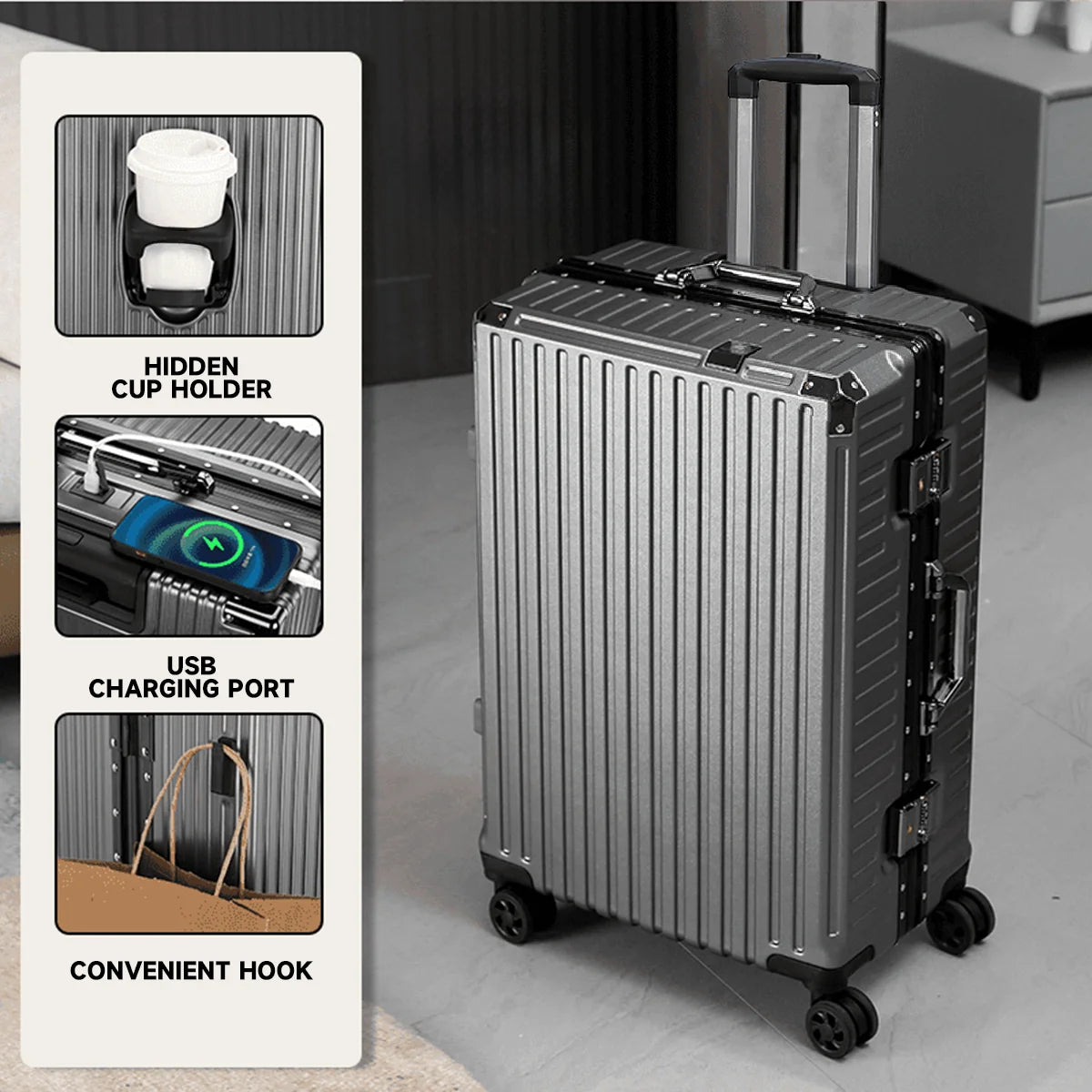 Aluminum Frame Luggage Set - USB & TSA Lock 20-28"