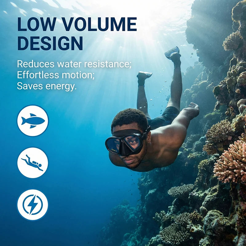 Low Volume Freedive Mask & Snorkel Set with Camera Mount - Tempered Glass Black