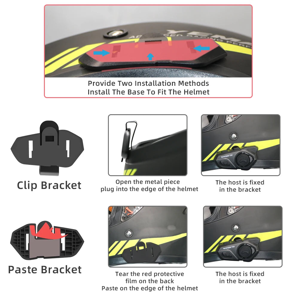 WAYXIN T2 Motorcycle Bluetooth Intercom - 2 Rider, 300M, BT 5.1, Waterproof Headset