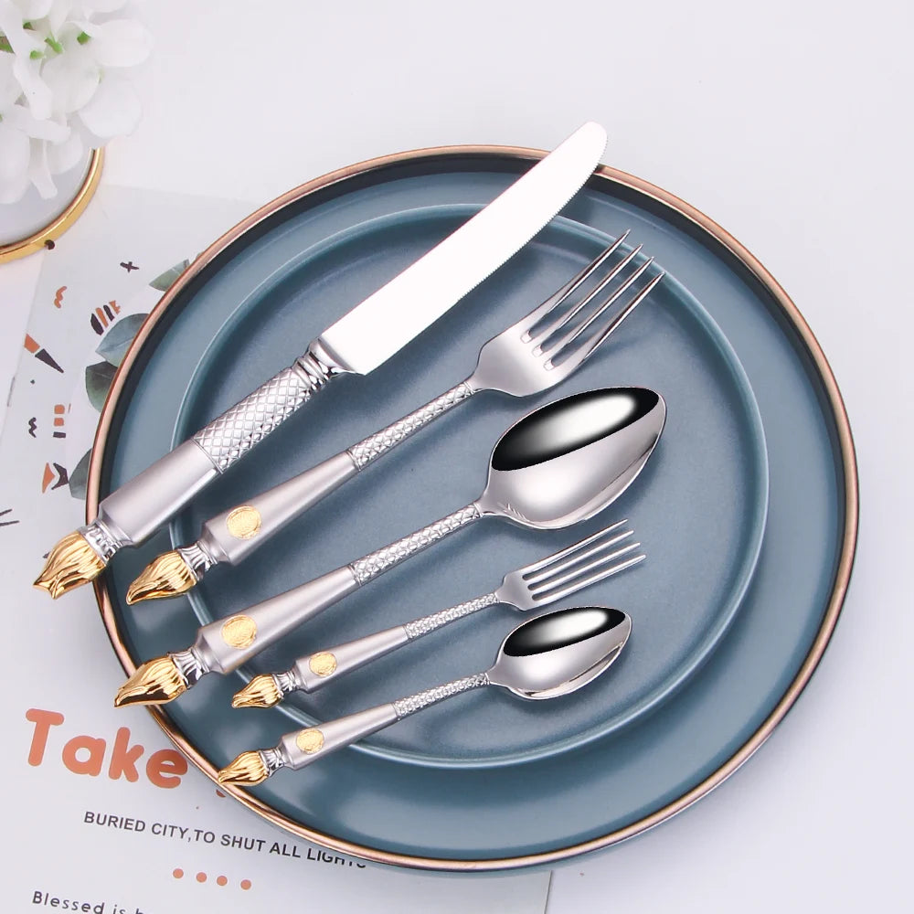 Luxury Vintage Stainless Steel Cutlery Set - Elegant Dining