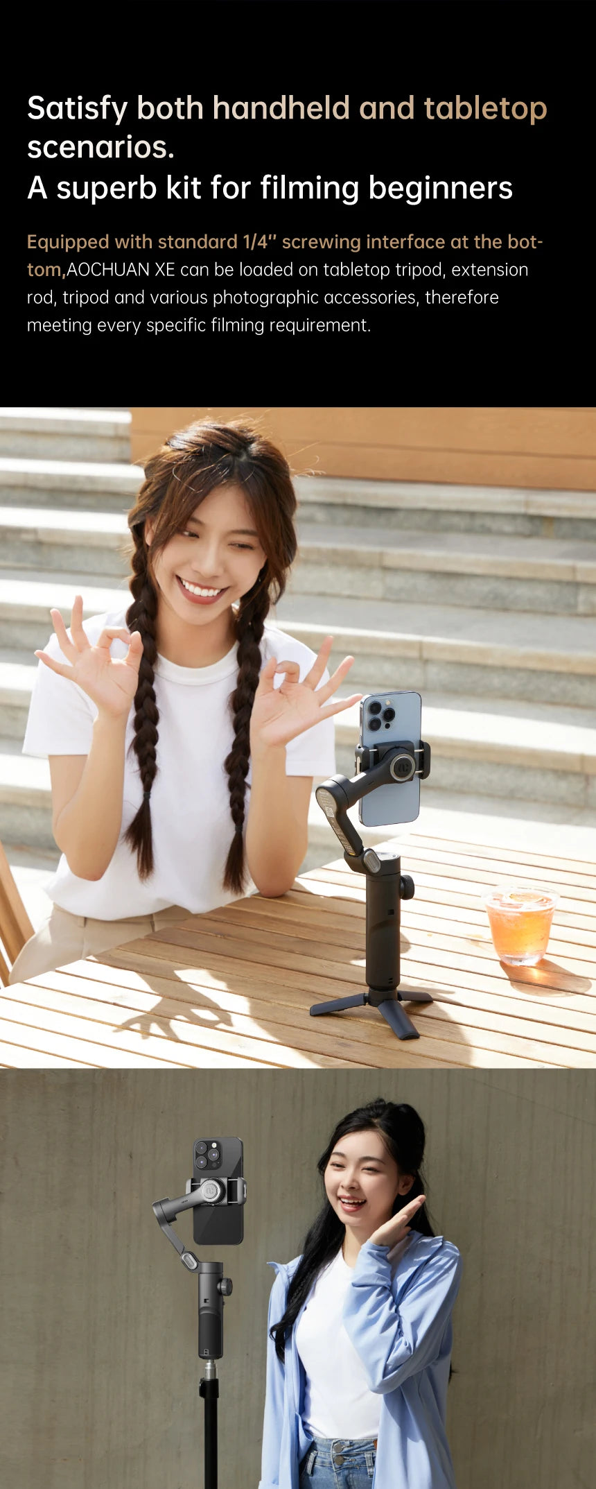 AOCHUAN 3-Axis Smartphone Gimbal Stabilizer with LED Light