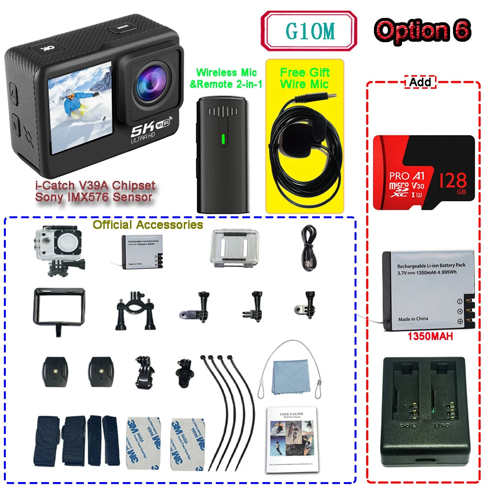 Sony IMX576 5K 4K 60FPS Waterproof 48MP Wi-Fi Action Camera for Adventure