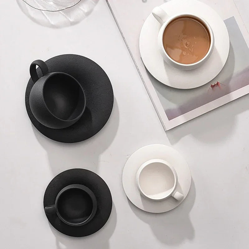 Artisan Fired Stone Ceramic Mug & Saucer Set | Rustic Elegance
