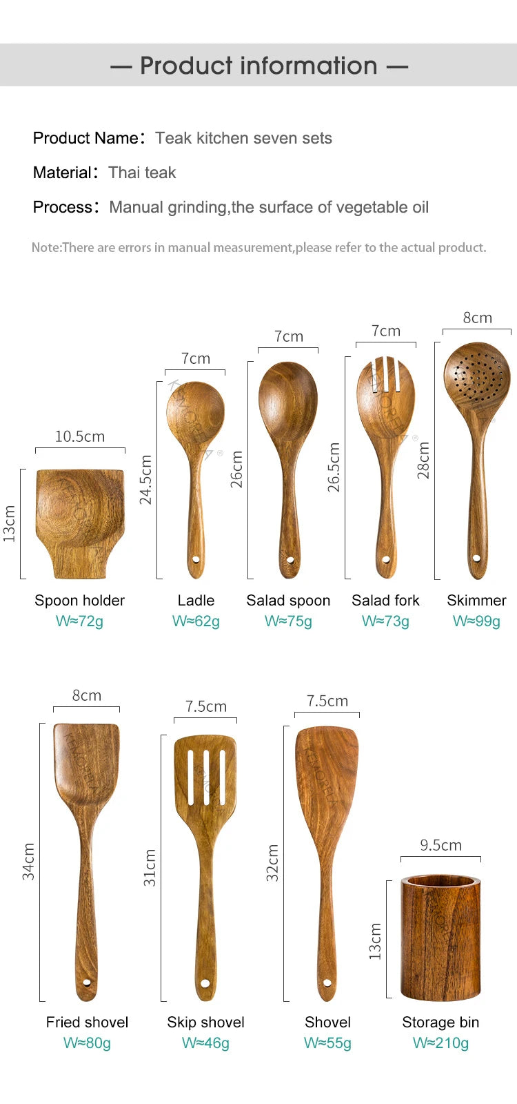 9-Piece Teak Wooden Cooking Utensil Set with Holder