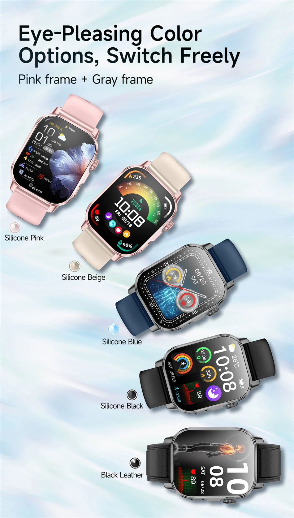 Vabena Men's ECG Smartwatch: Accurate Health Diagnosis with Blood Pressure, Oxygen, Fat, Uric Acid & Temp Monitoring
